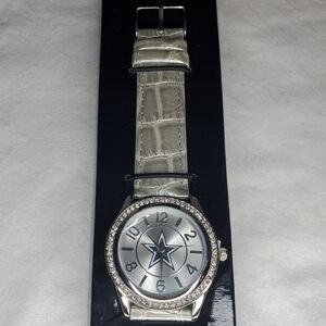 AVON 2016 NFL DALLAS COWBOYS WOMENS' WRIST WATCH SILVER FAUX CROC RHINESTONES